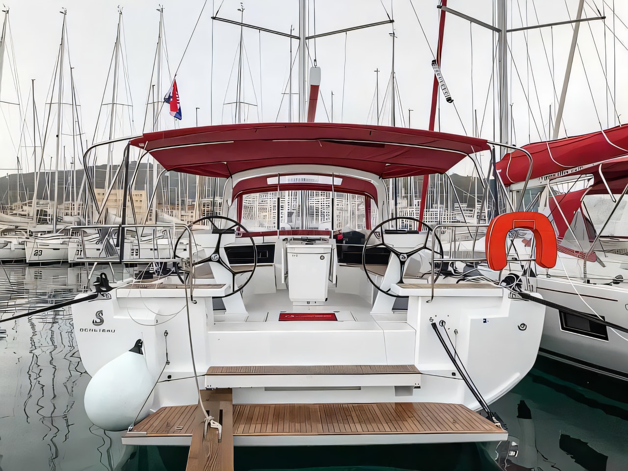 Exterior overview of Oceanis 46.1 - 5 cab sail boat for charter from Dubrovnik ACI Marina in the Dubrovnik sailing area Croatia