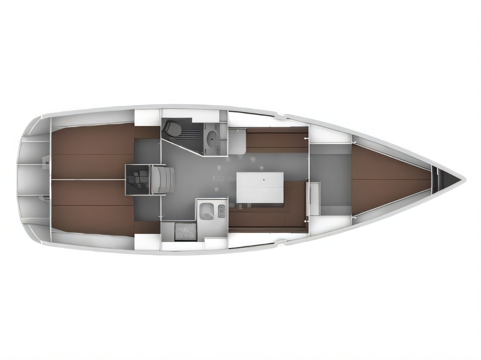 Layout of Bavaria Cruiser 36 sail boat with 3 cabins Croatia yacht charter