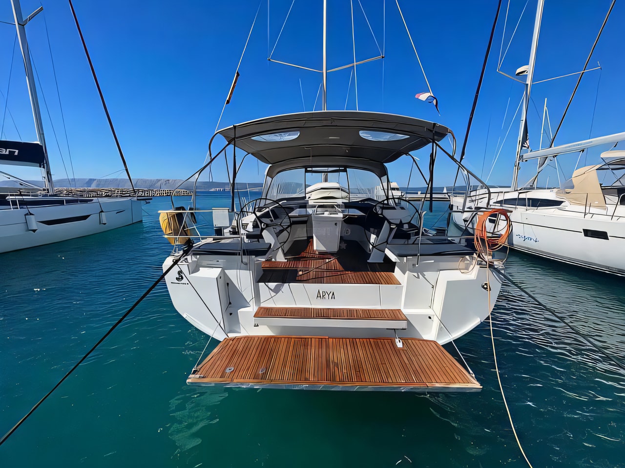 Exterior overview of Oceanis 46.1 sail boat for charter from Vinodolski Novi Marina in the Istria / Kvarner sailing area Croatia