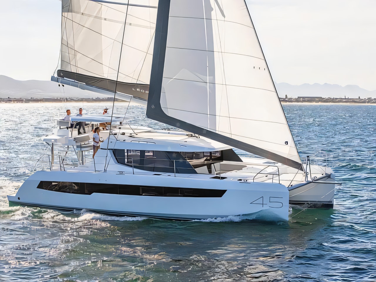 Exterior overview of Leopard 45 catamaran for charter from Seget Donji Marina Baotic in the Split sailing area Croatia