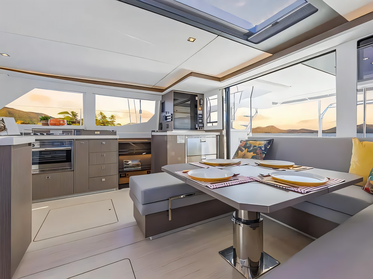 Layout of Leopard 45 catamaran with 3 cabins Croatia yacht charter