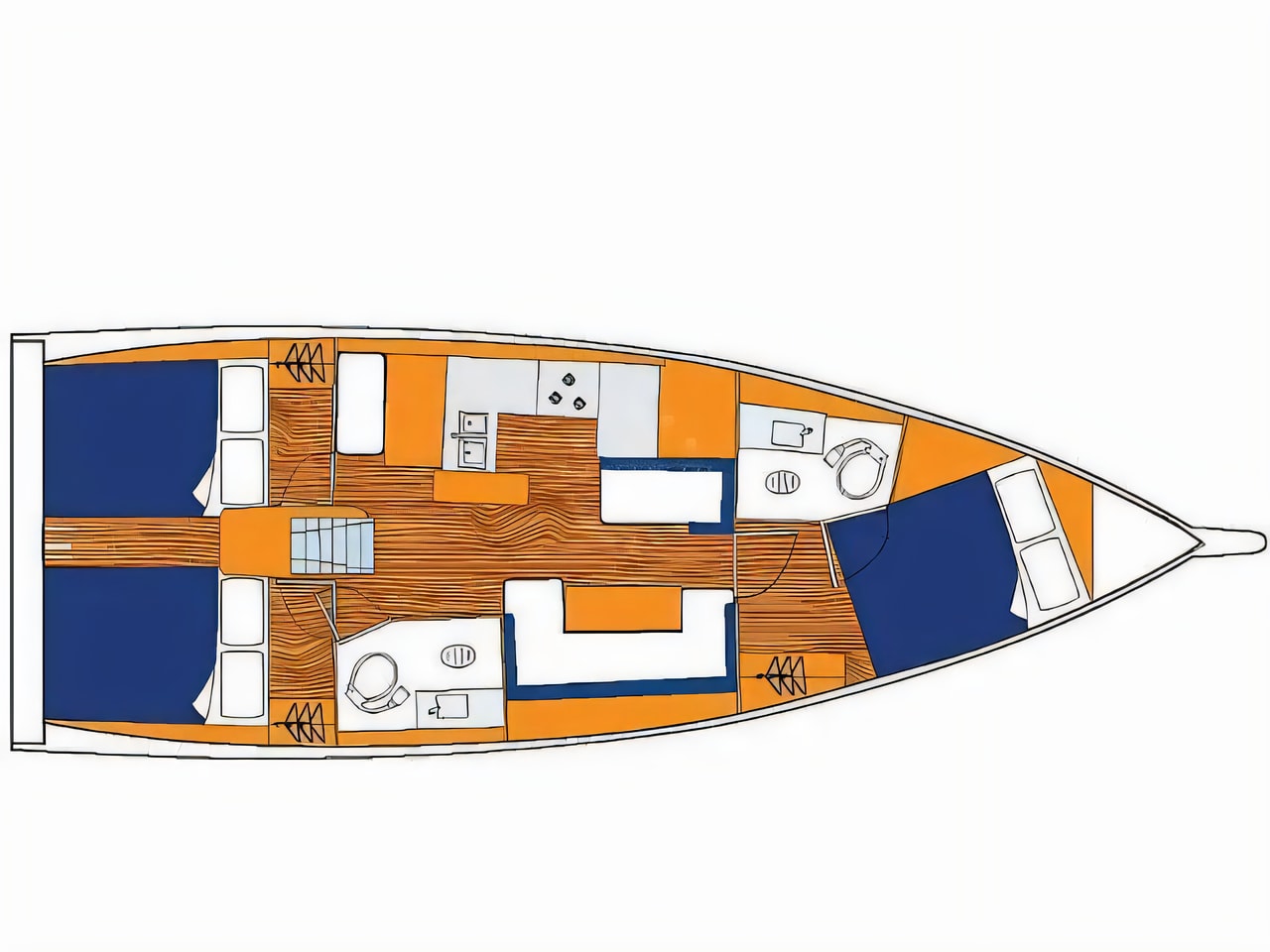 Interior of Sunsail 410 sail boat with 3 cabins Croatia yacht charter