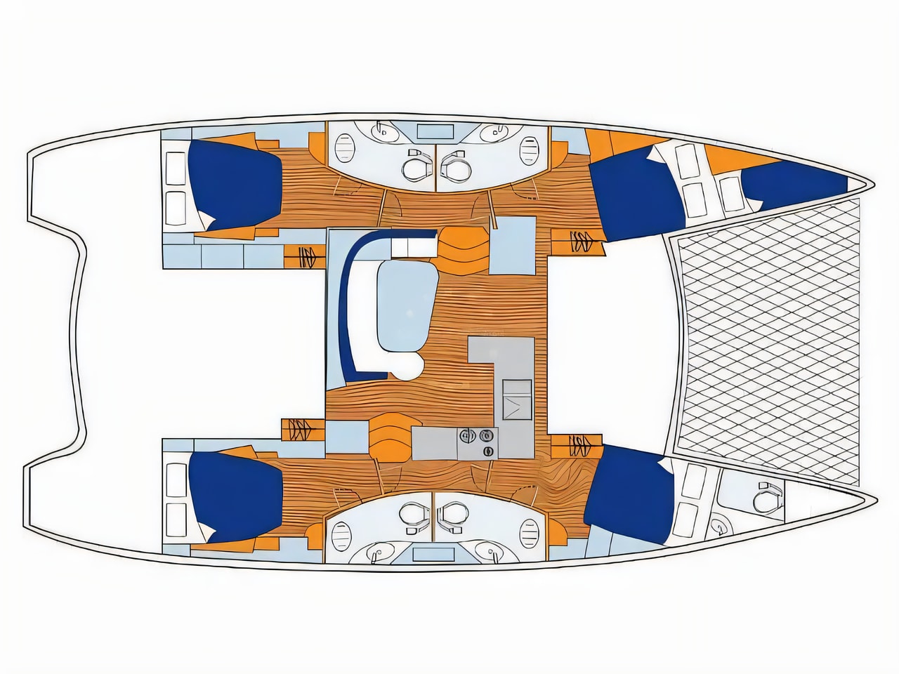 Interior of Sunsail 454L catamaran with 4 cabins Croatia yacht charter