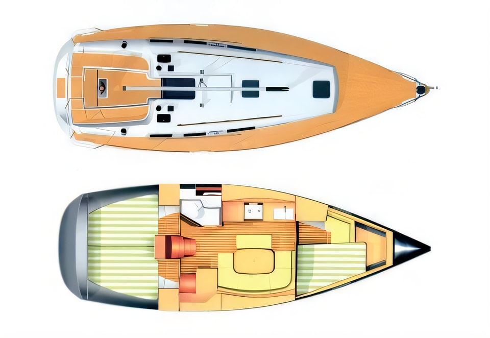 Layout of Dufour 365 GL sail boat with 3 cabins Croatia yacht charter
