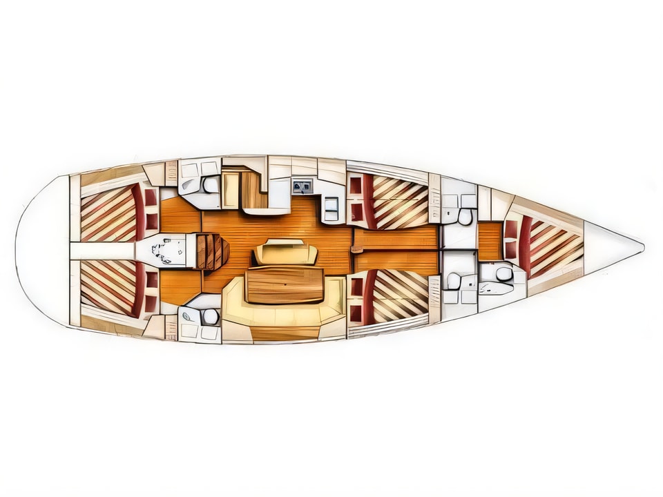 Layout of Dufour Gib Sea 51 sail boat with 5 cabins Croatia yacht charter