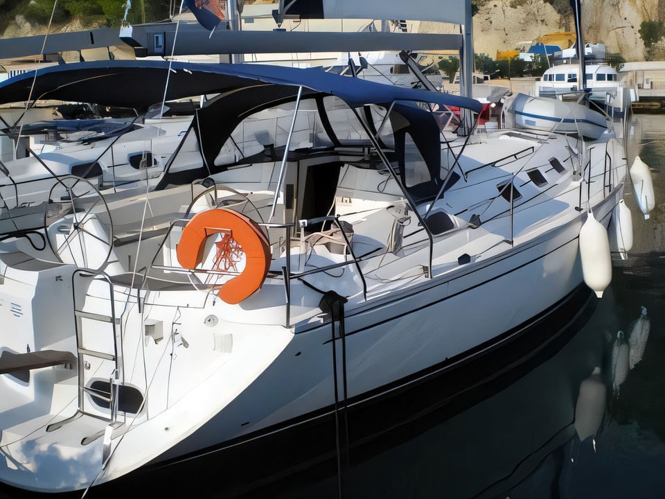 Exterior overview of Gib Sea 43 sail boat for charter from Biograd Sangulin in the Zadar sailing area Croatia