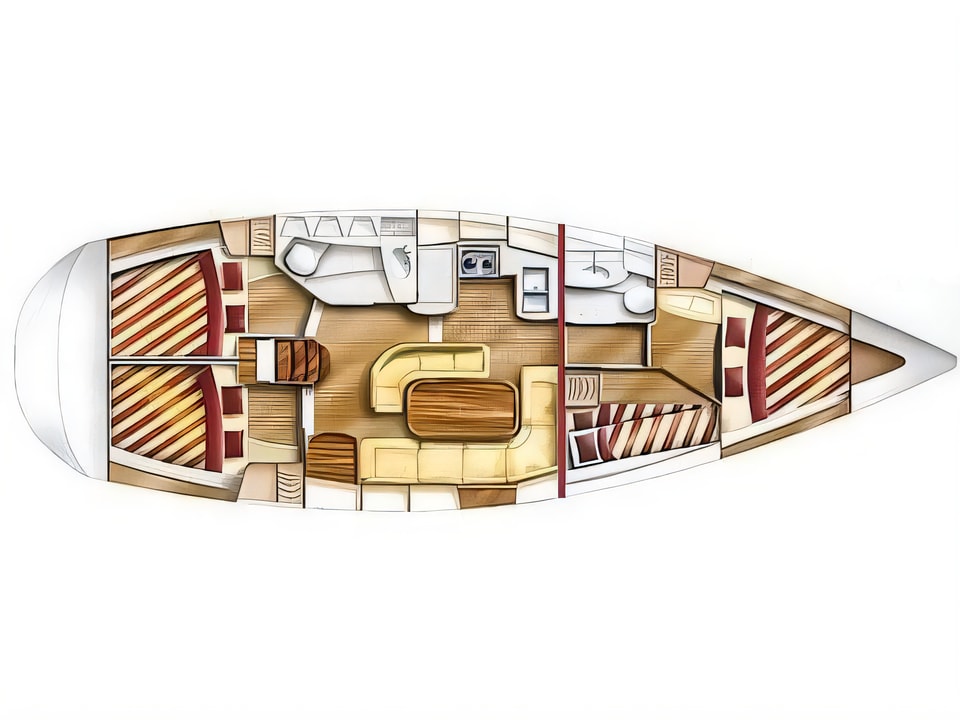 Layout of Gib Sea 43 sail boat with 4 cabins Croatia yacht charter