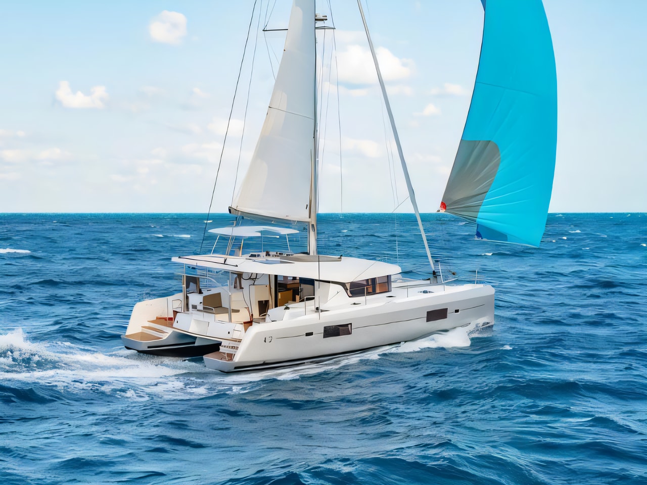 Exterior overview of Lagoon 42 catamaran for charter from Primosten Marina Kremik in the Sibenik sailing area Croatia