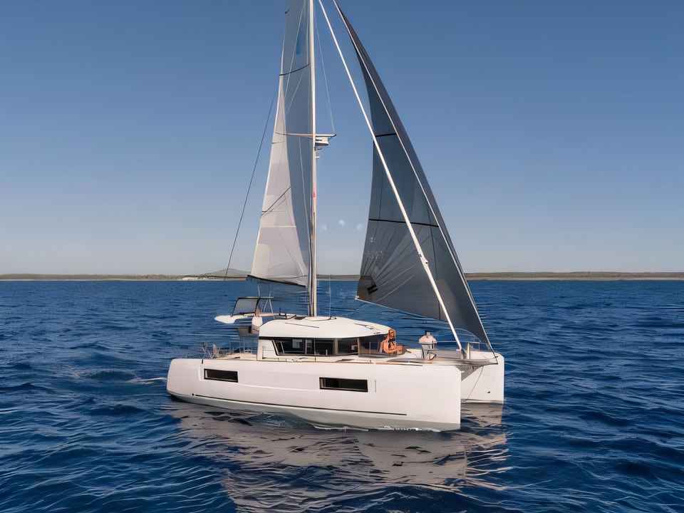 Exterior overview of Lagoon 40 catamaran for charter from Primosten Marina Kremik in the Sibenik sailing area Croatia