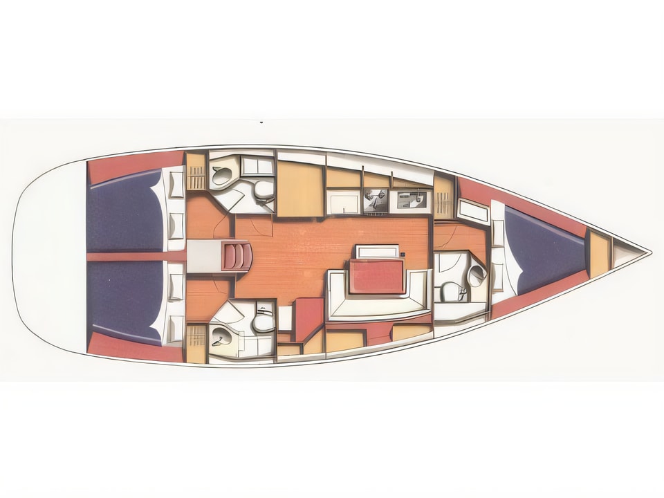 Beneteau Cyclades 43.3 yacht layout 3 cabins Croatia charter
