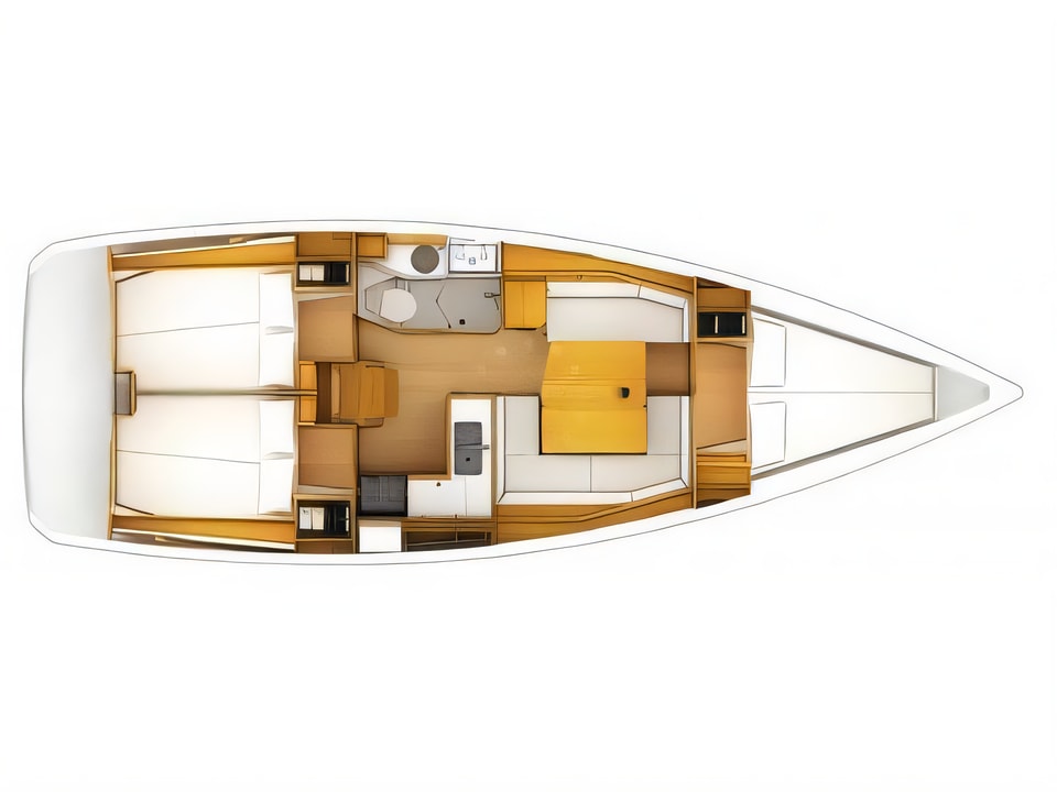 Layout of Sun Odyssey 379 sail boat with 3 cabins Croatia yacht charter