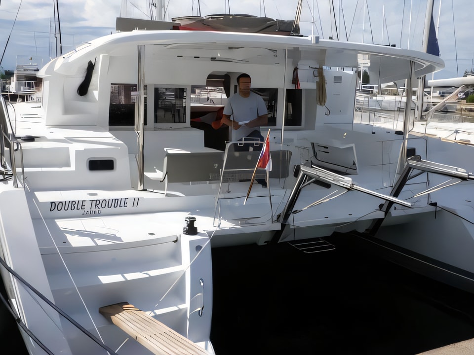 Exterior overview of Lagoon 450 catamaran for charter from Sukosan Marina Dalmacija in the Zadar sailing area Croatia