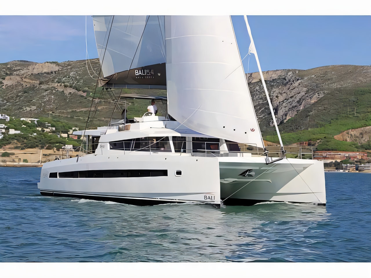 Exterior overview of Bali 5.4 catamaran for charter from Vinodolski Novi Marina in the Istria / Kvarner sailing area Croatia