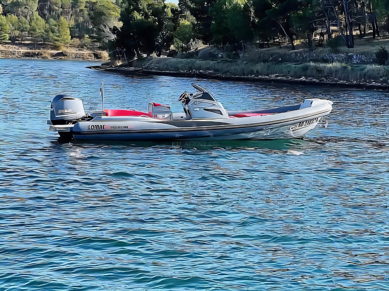 Exterior overview of Lomac 750 motor boat for charter from Sibenik Marina Mandalina in the Sibenik sailing area Croatia