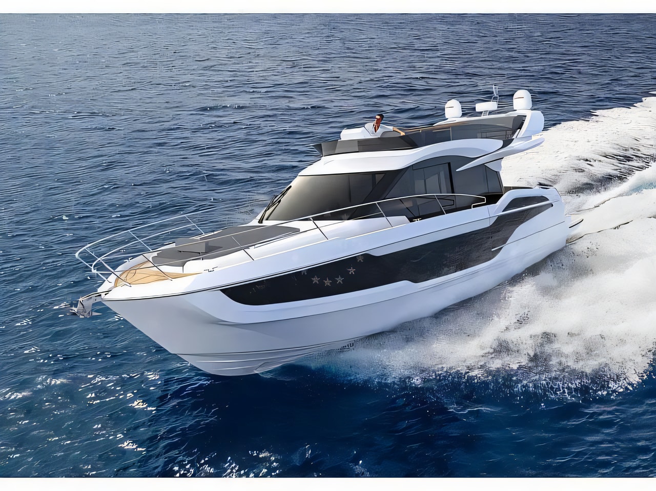 Exterior overview of Galeon 440 Fly motor boat for charter from Seget Donji Marina Baotic in the Split sailing area Croatia