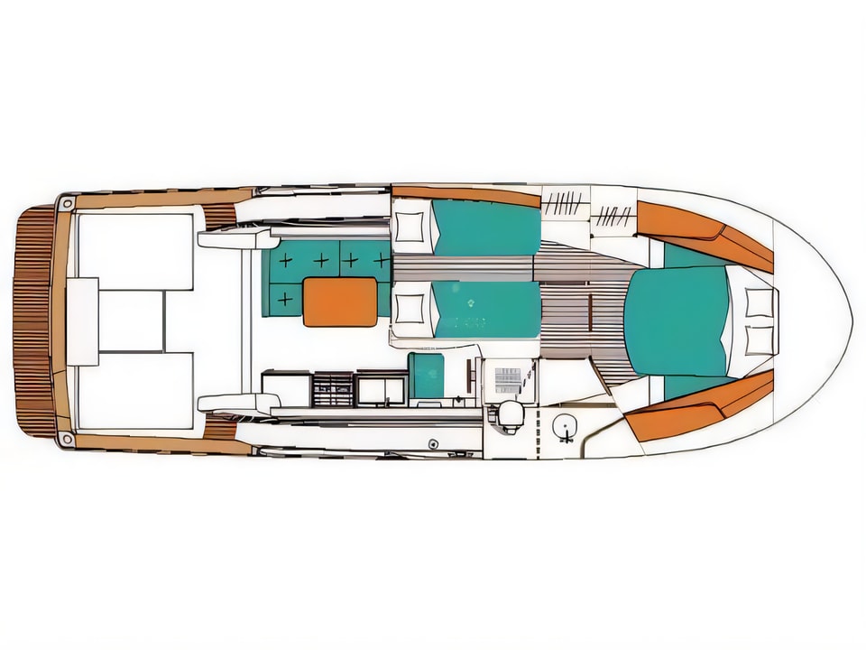 Layout of Antares 10.80 motor boat with 2 cabins Croatia yacht charter