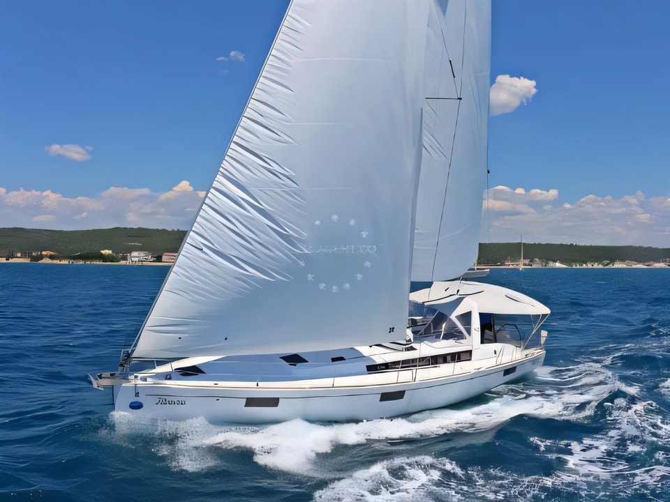 Exterior overview of OCEANIS 48 BT sail boat for charter from Sukosan Marina Dalmacija in the Zadar sailing area Croatia