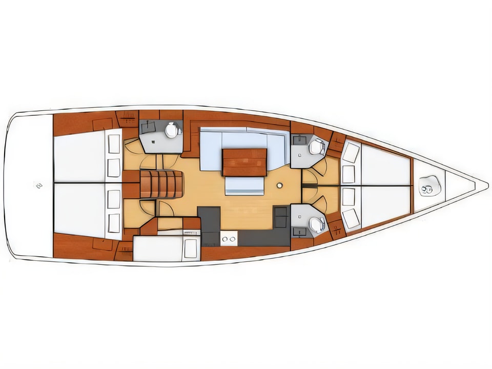 Layout of OCEANIS 48 BT sail boat with 5 cabins Croatia yacht charter