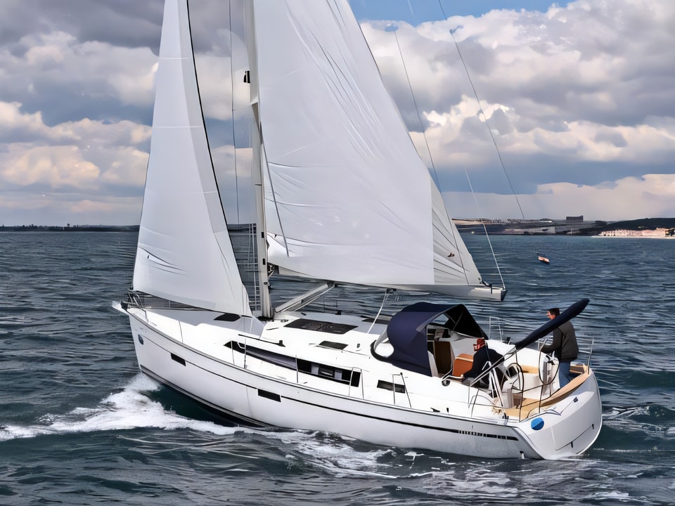 Exterior overview of BAVARIA C 37 BT sail boat for charter from Sukosan Marina Dalmacija in the Kornati sailing area Croatia
