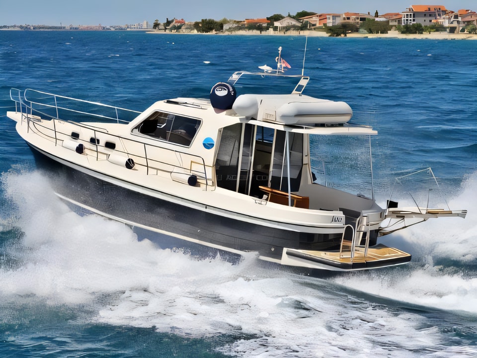 Exterior overview of ADRIA 1002V BT motor boat for charter from Sukosan Marina Dalmacija in the Zadar sailing area Croatia