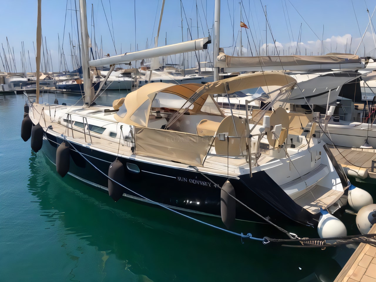 Exterior overview of Sun Odyssey 49 sail boat for charter from Primosten Marina Kremik in the Kornati sailing area Croatia