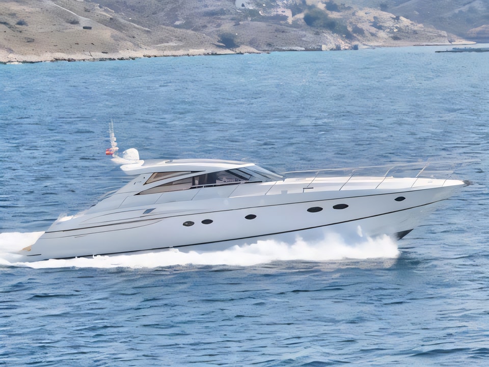 Exterior overview of Princess V 58 motor boat for charter from Primosten Marina Kremik in the Sibenik sailing area Croatia