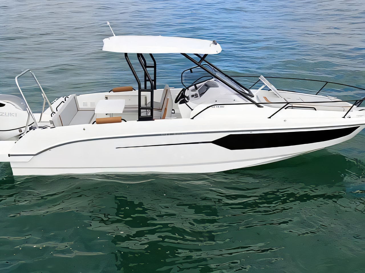 Exterior overview of Beneteau Flyer 8 Sundeck motor boat for charter from Krk Marina Punat in the Istria / Kvarner sailing area Croatia