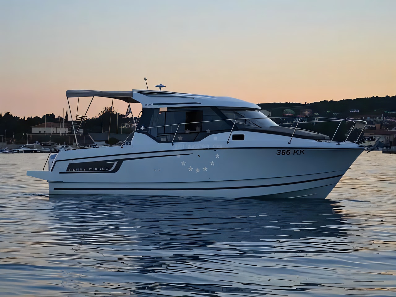 Exterior overview of Merry Fisher 795 motor boat for charter from Krk Marina Punat in the Istria / Kvarner sailing area Croatia