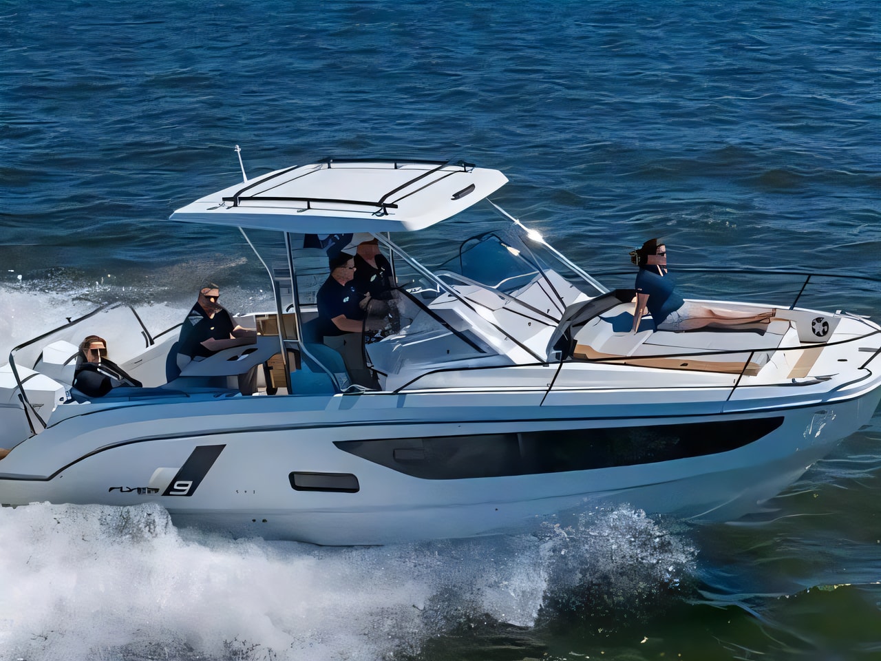 Exterior overview of Beneteau Flyer 9 motor boat for charter from Krk Marina Punat in the Istria / Kvarner sailing area Croatia