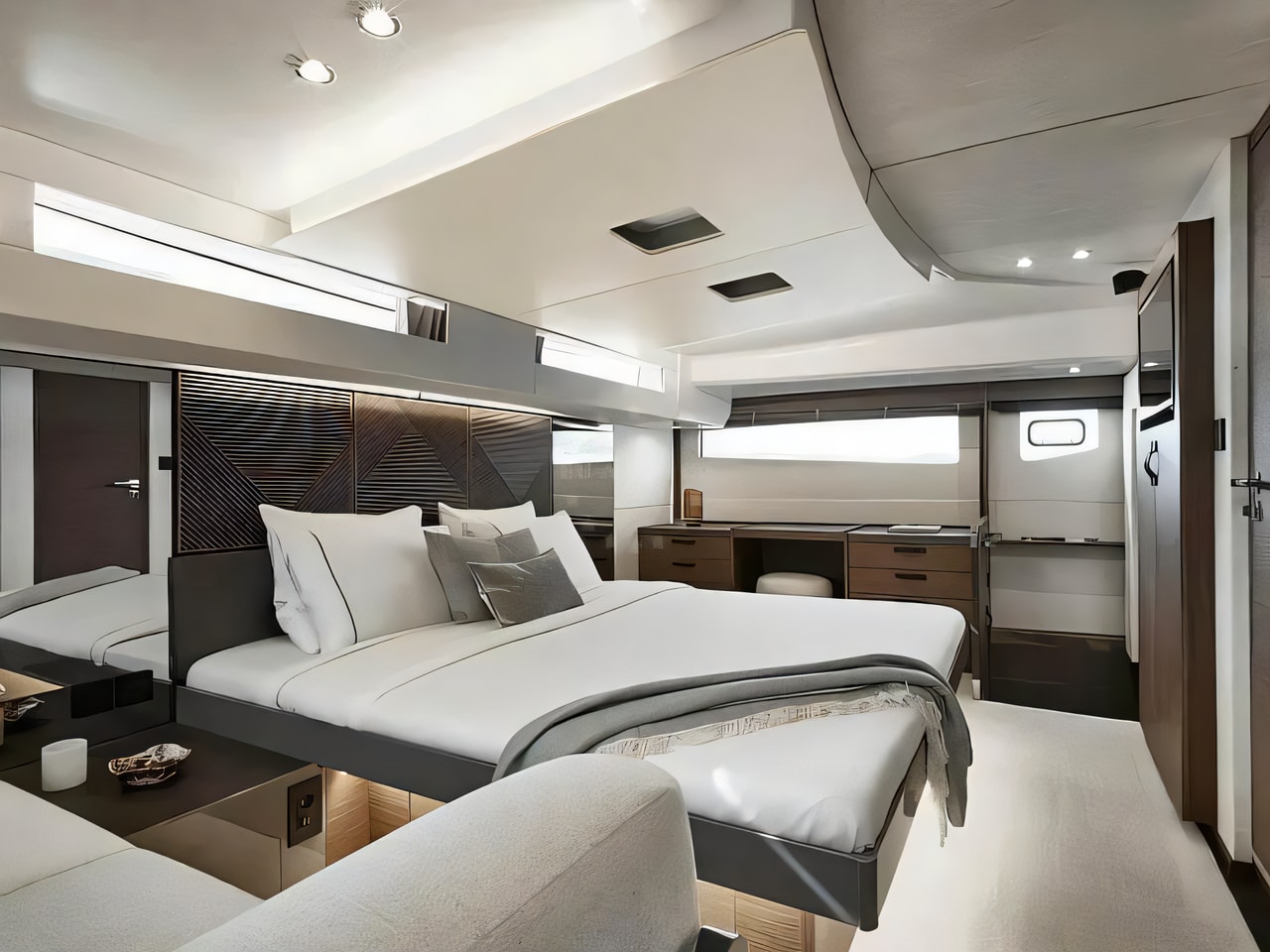Exterior overview of Prestige M48 power catamaran for charter from Rogoznica Marina Frapa in the Sibenik sailing area Croatia