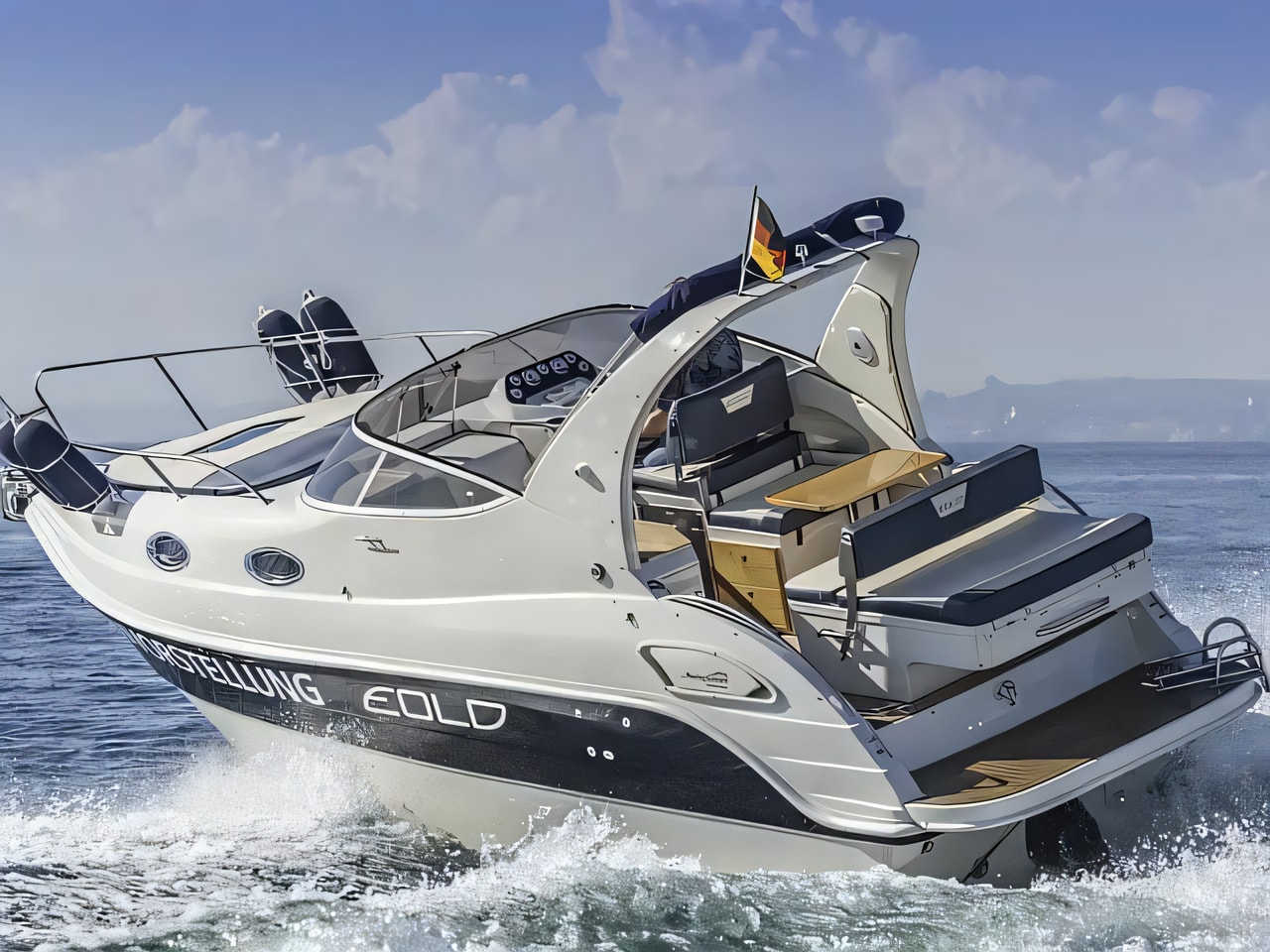 Exterior overview of Eolo 770 Cruiser motor boat for charter from Krk Marina Punat in the Istria / Kvarner sailing area Croatia