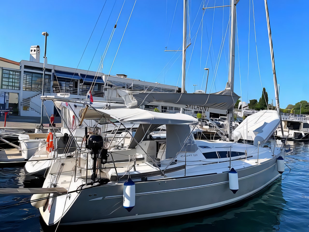 Exterior overview of Elan 340 sail boat for charter from Zadar Marina Zadar in the Zadar sailing area Croatia
