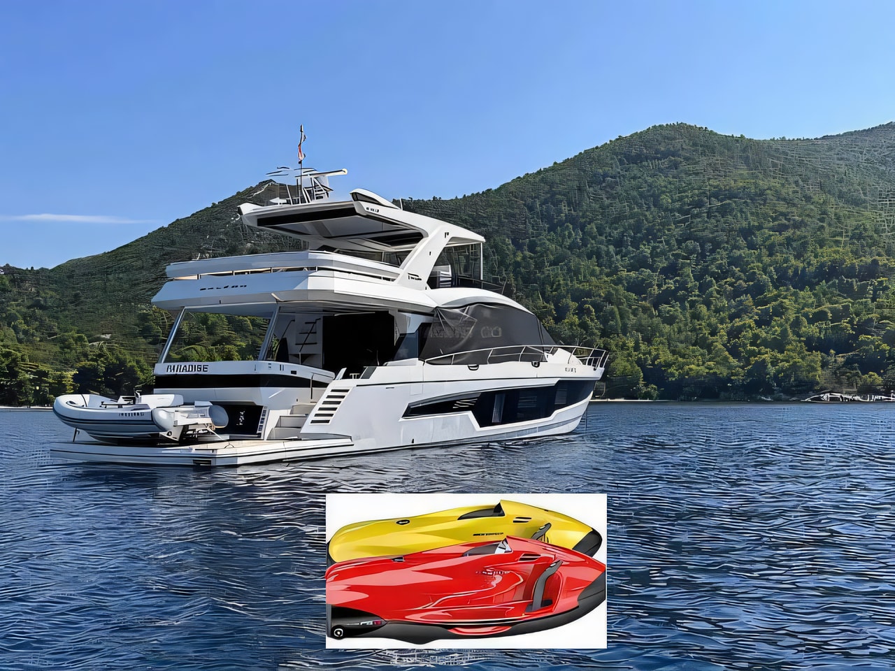 Exterior overview of Galeon 680 Fly motoryacht for charter from Dubrovnik Marina Frapa in the Dubrovnik sailing area Croatia