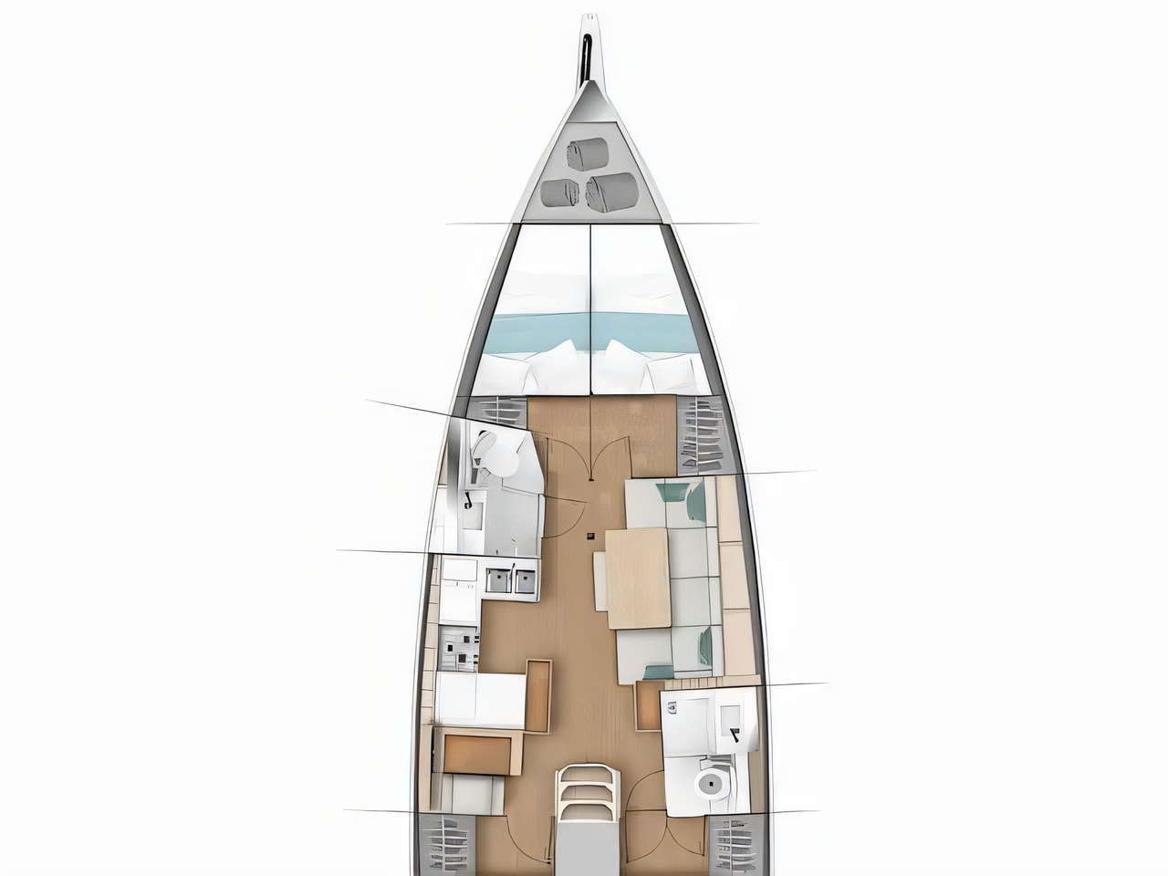 Interior of Sun Odyssey 440 sail boat with 4 cabins Croatia yacht charter