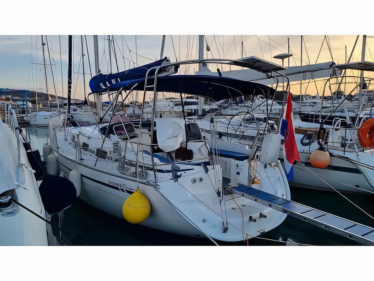 Exterior overview of Bavaria Cruiser 37 sail boat for charter from Murter Marina Betina in the Sibenik sailing area Croatia