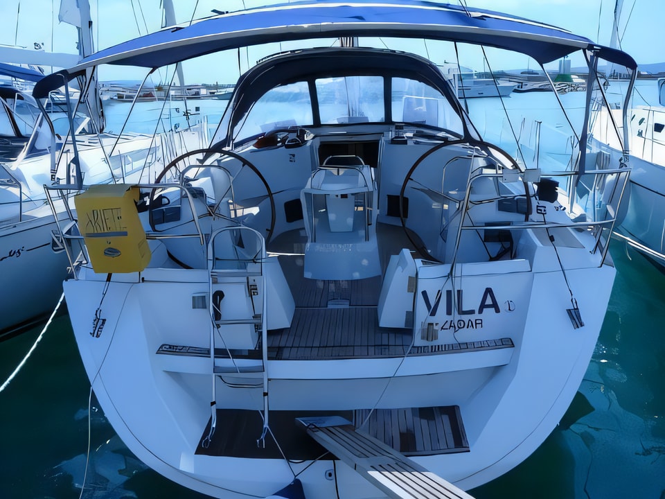 Exterior overview of Sun Odyssey 49i sail boat for charter from Sukosan Marina Dalmacija in the Zadar sailing area Croatia