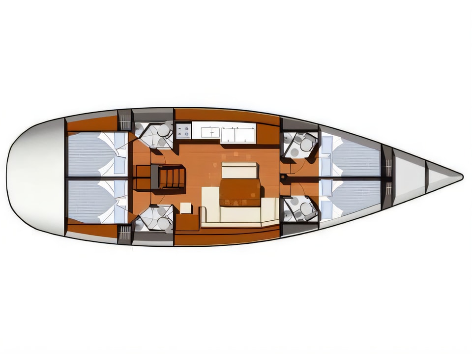 Layout of Sun Odyssey 49i sail boat with 4 cabins Croatia yacht charter