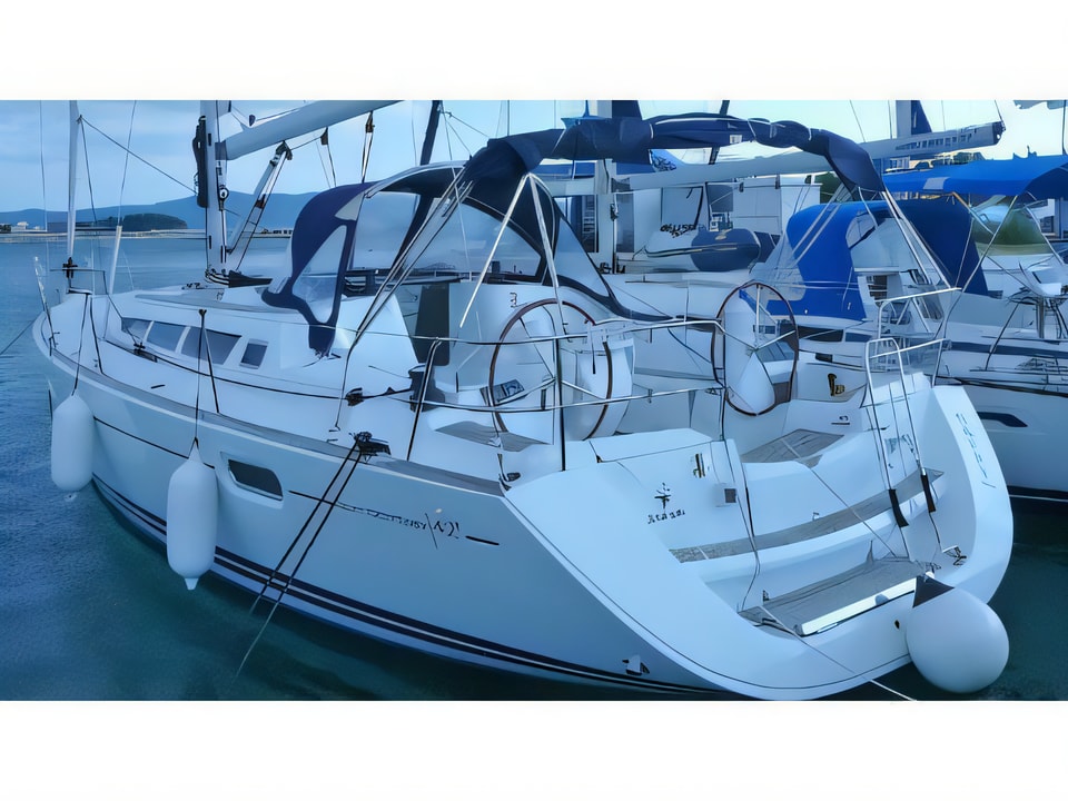 Exterior overview of Sun Odyssey 42 i sail boat for charter from Sukosan Marina Dalmacija in the Kornati sailing area Croatia