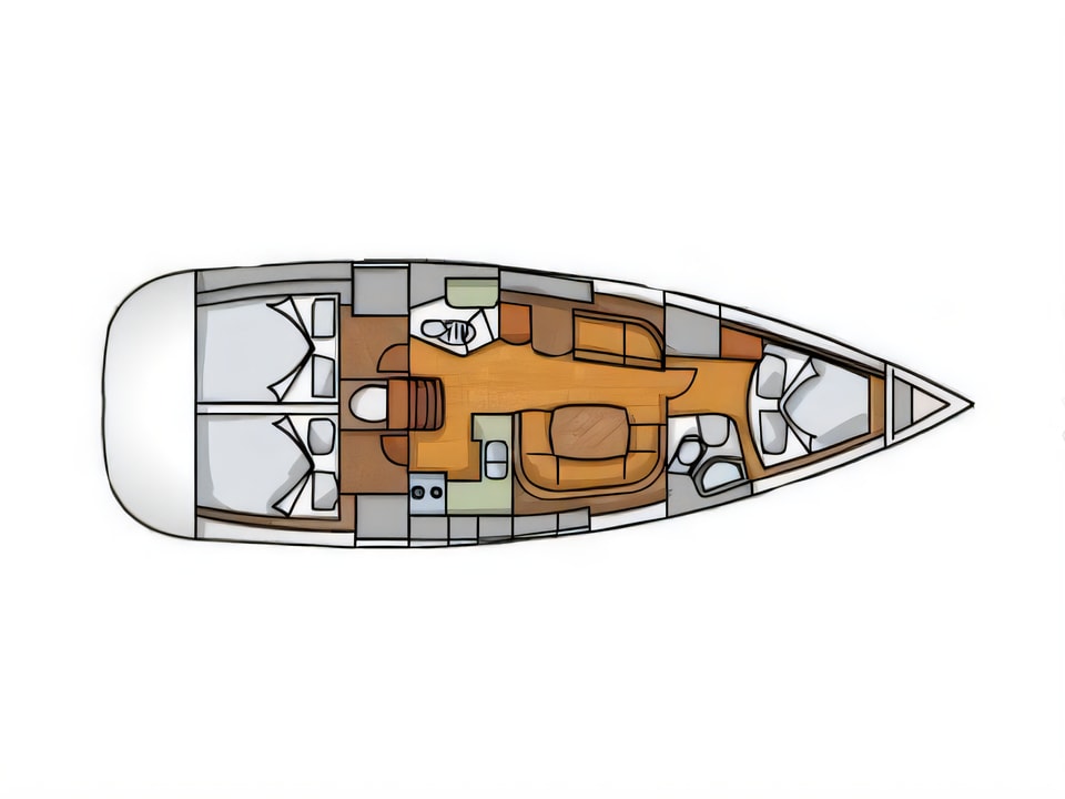 Layout of Sun Odyssey 42 i sail boat with 3 cabins Croatia yacht charter