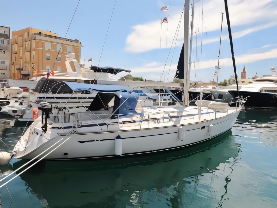 Exterior overview of Bavaria 50 sail boat for charter from Zadar Marina Zadar in the Zadar sailing area Croatia