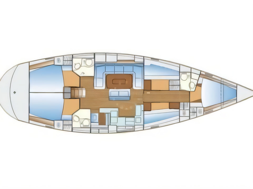 Layout of Bavaria 50 sail boat with 5 cabins Croatia yacht charter