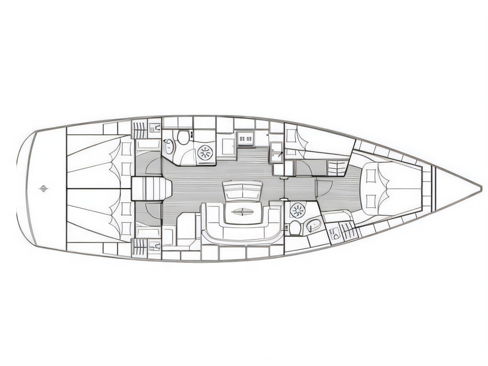 Layout of Bavaria 46 Cruiser sail boat with 4 cabins Croatia yacht charter