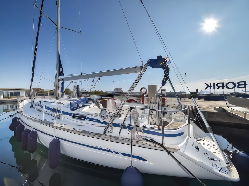 Exterior overview of Bavaria 44 sail boat for charter from Zadar Marina Borik in the Zadar sailing area Croatia