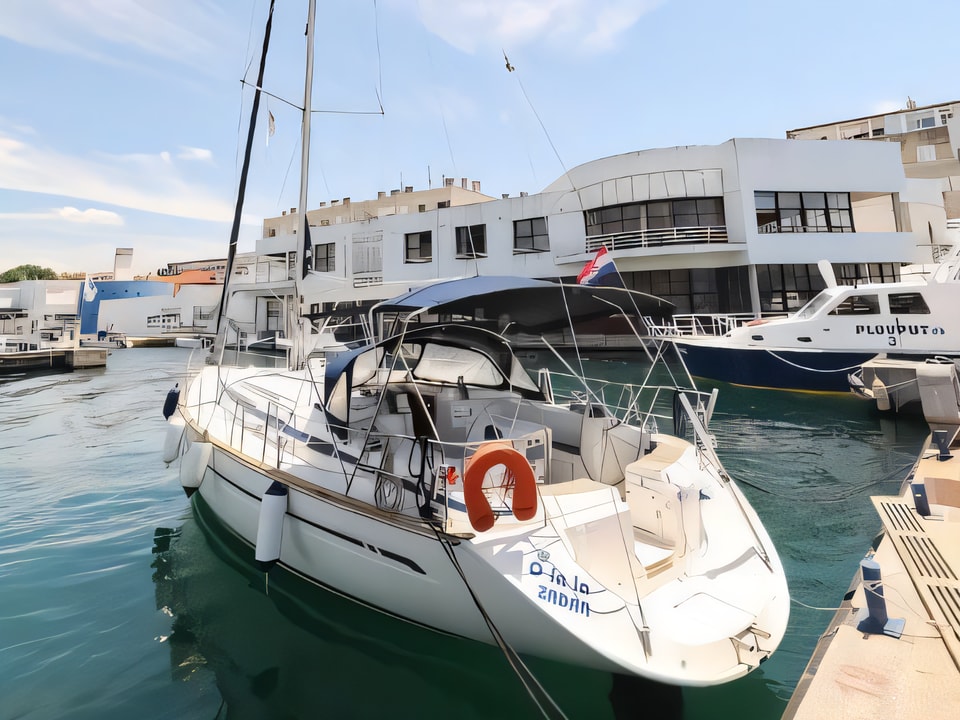 Exterior overview of Bavaria 44 sail boat for charter from Zadar Marina Zadar in the Zadar sailing area Croatia