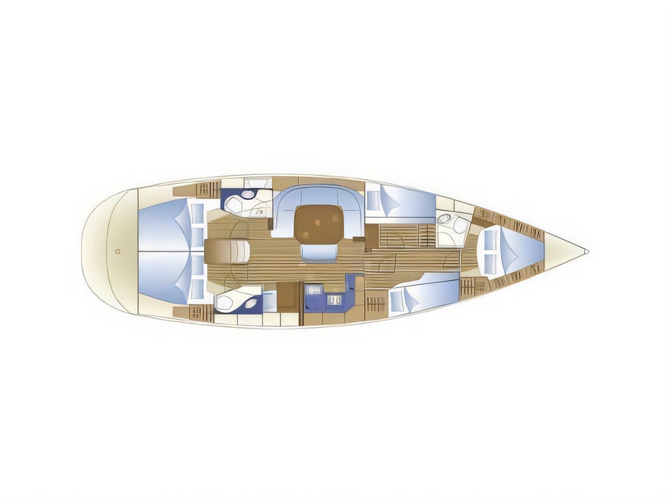 Layout of Bavaria 49 sail boat with 5 cabins Croatia yacht charter