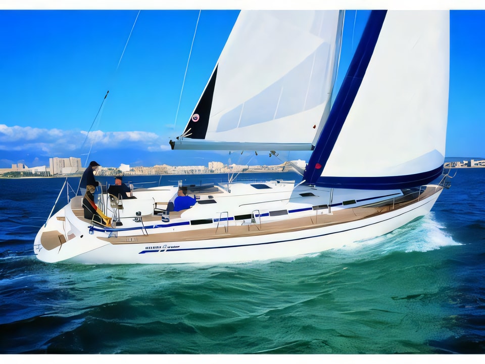 Exterior overview of Bavaria 49 sail boat for charter from Sukosan Marina Dalmacija in the Zadar sailing area Croatia