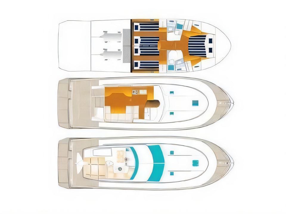 Layout of Antares 13.80 motoryacht with 3 cabins Croatia yacht charter
