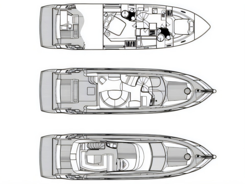 Layout of Sunseeker Manhattan 50 motoryacht with 4 cabins Croatia yacht charter