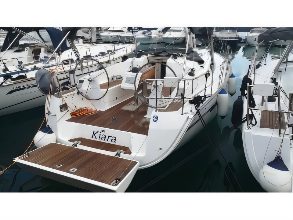 Exterior overview of Bavaria Cruiser 37 sail boat for charter from Rogoznica Marina Frapa in the Sibenik sailing area Croatia
