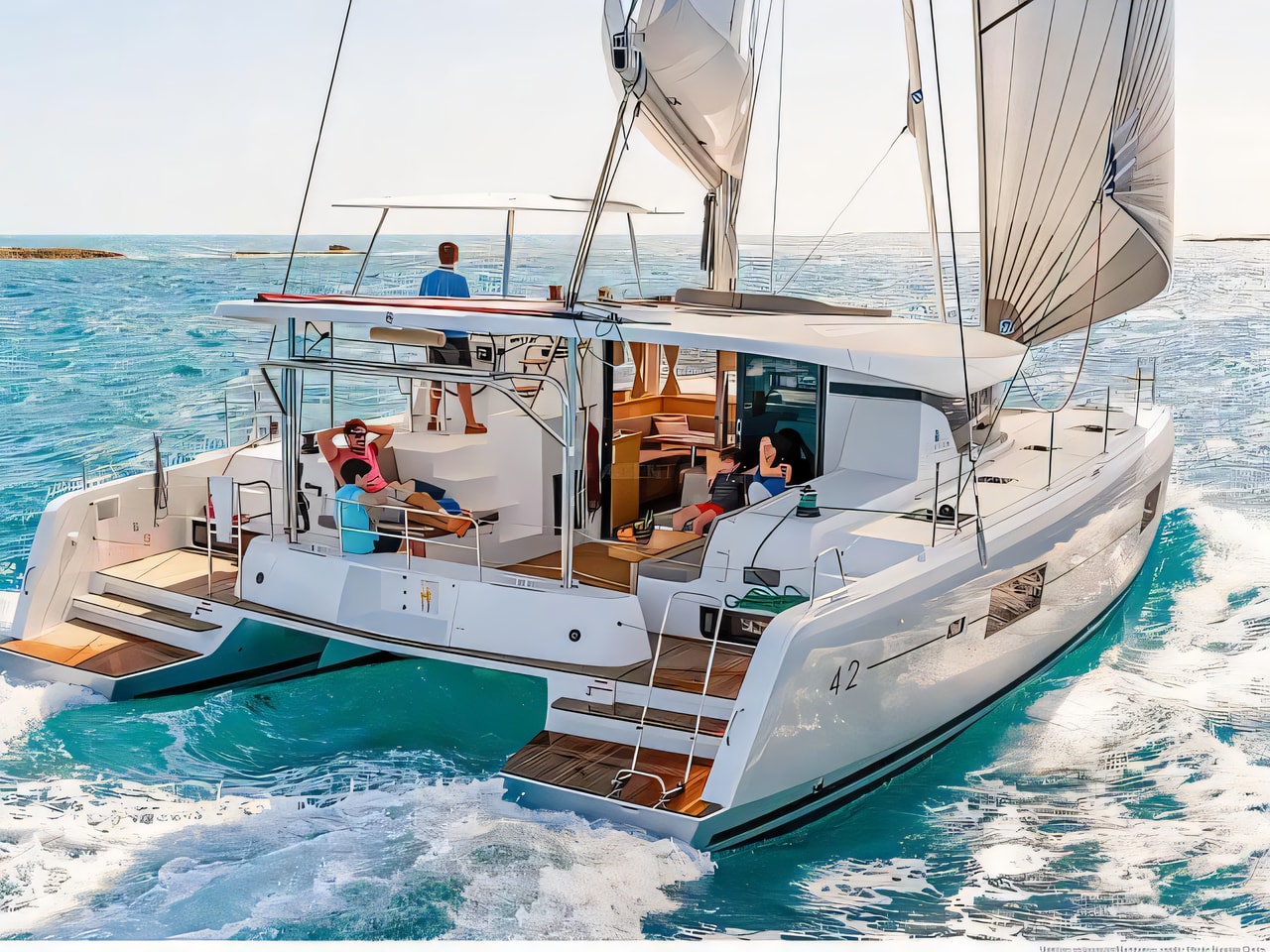 Exterior overview of Lagoon 42 catamaran for charter from SCT Marina Trogir in the Split sailing area Croatia